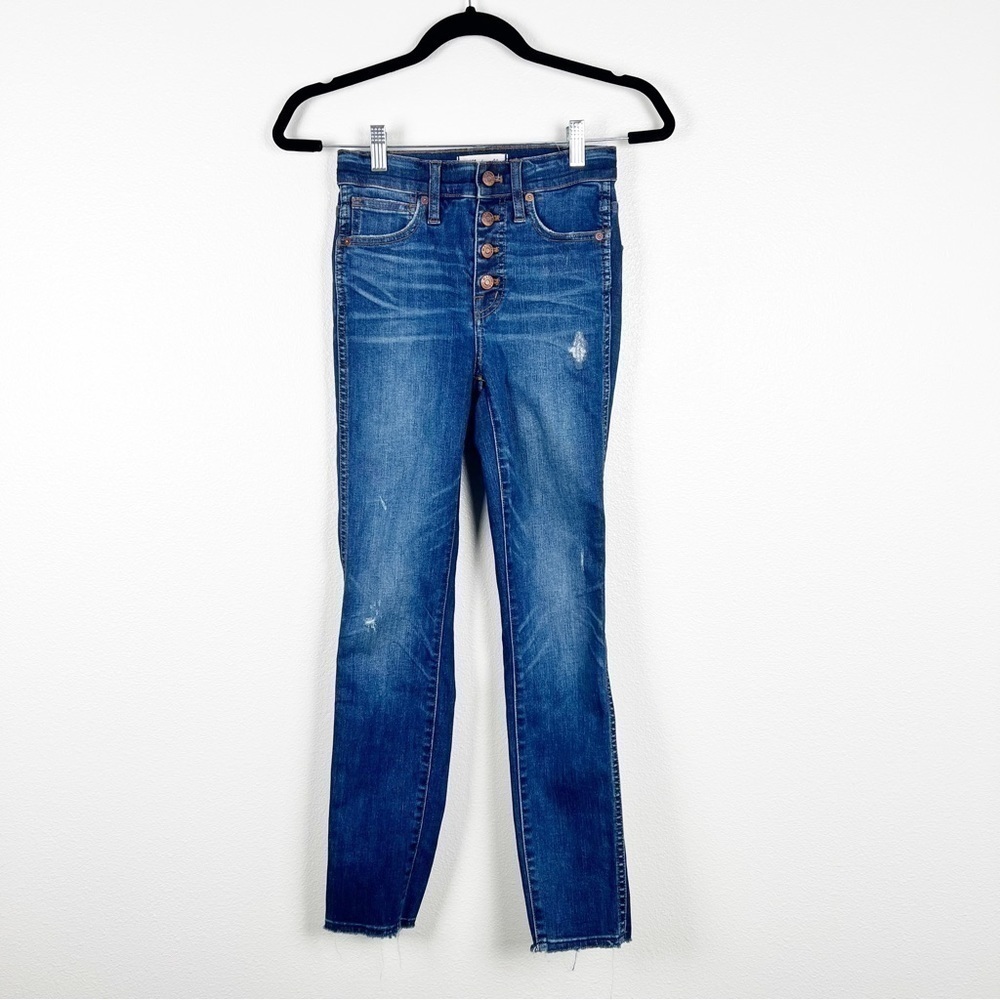 Madewell 10 High Rise Skinny Jeans Blue Button Fly Distressed Size 23